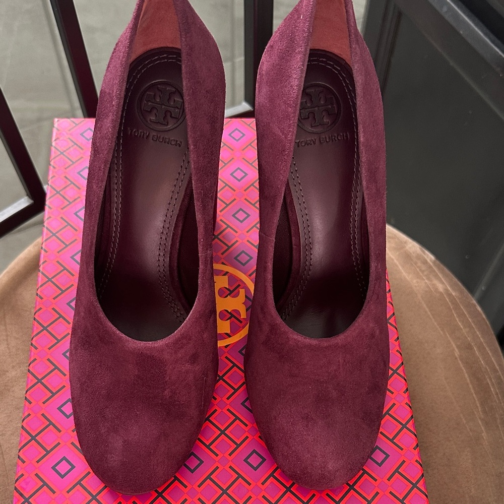 Tory Burch Deep Burgundy Suede Heels